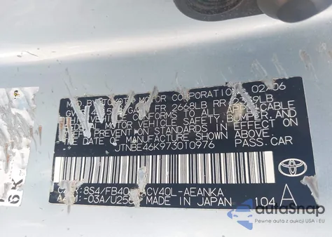 2007 Toyota Camry Le from USA, damaged, VIN JTNBE46K973010976